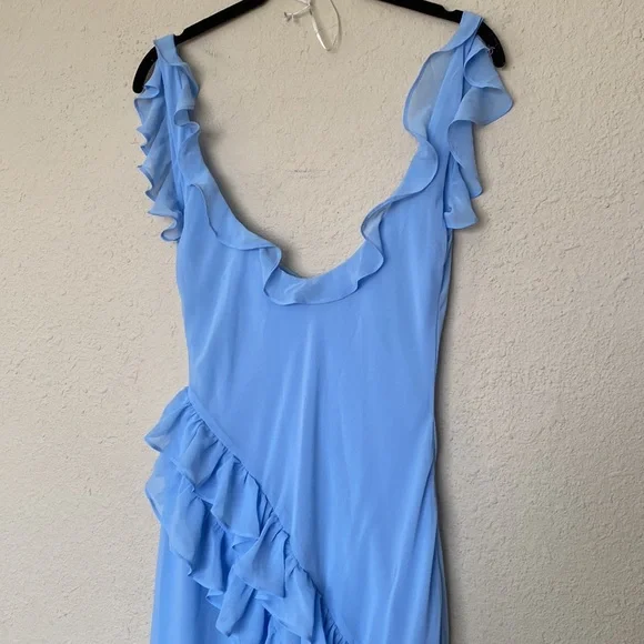 HOUSE OF CB 'Ariela' Soft‎ Blue Ruffle Maxi Dress NWOT size L - Picture 11 of 13